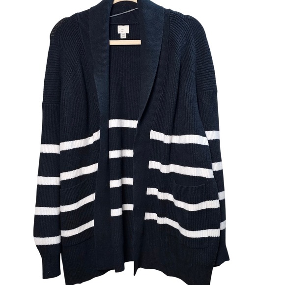 a new day Sweaters - A New Day Cardigan Black White Stripe Open Front Long Sleeve Knit Size‎ XXL EUC